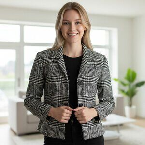 Talbots Collection Petites Size 2 Black Plaid Tweed Alpaca Blend Blazer Jacket